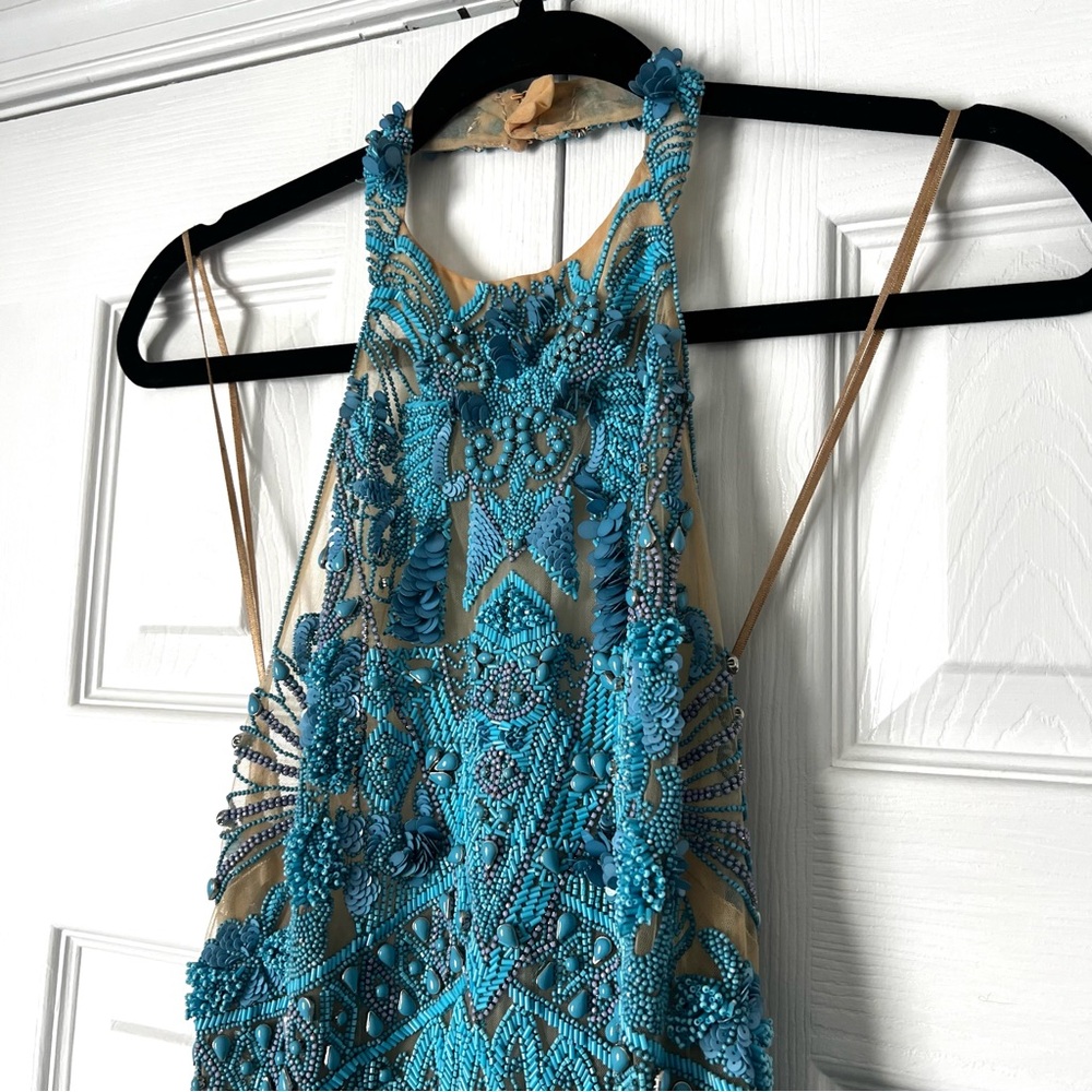 Cult Gaia Evangeline Beaded Jeweled Mini Dress in blue Size 00 $2998 - Picture 4 of 15